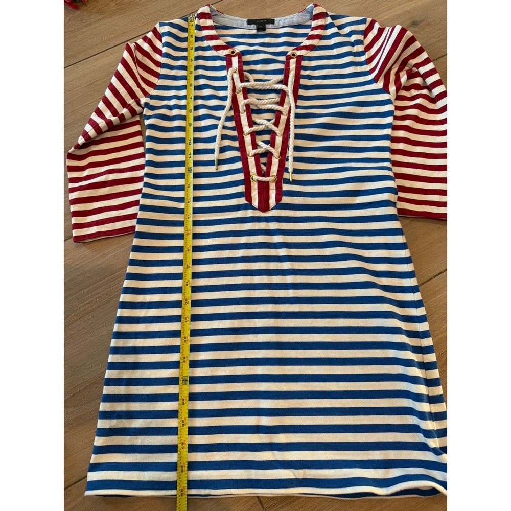 J.Crew Womens Nautical Striped Lace‎ Up Rope Neckline Dress Blue Red XXS - Picture 6 of 7